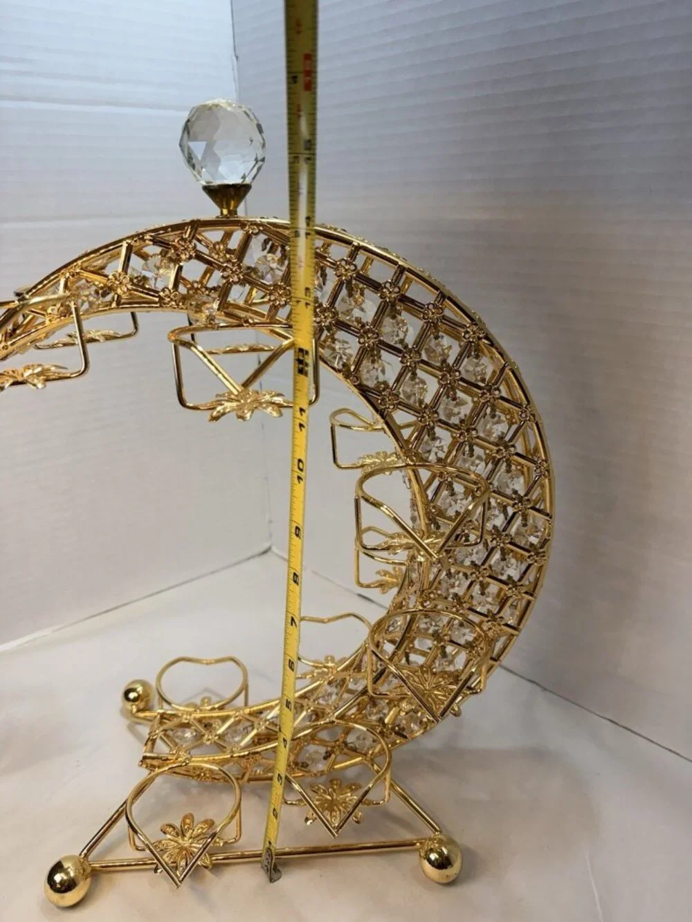 Gold Crystal Crescent Moon Arabic Qahwa Coffee Cup Holder Display Stand